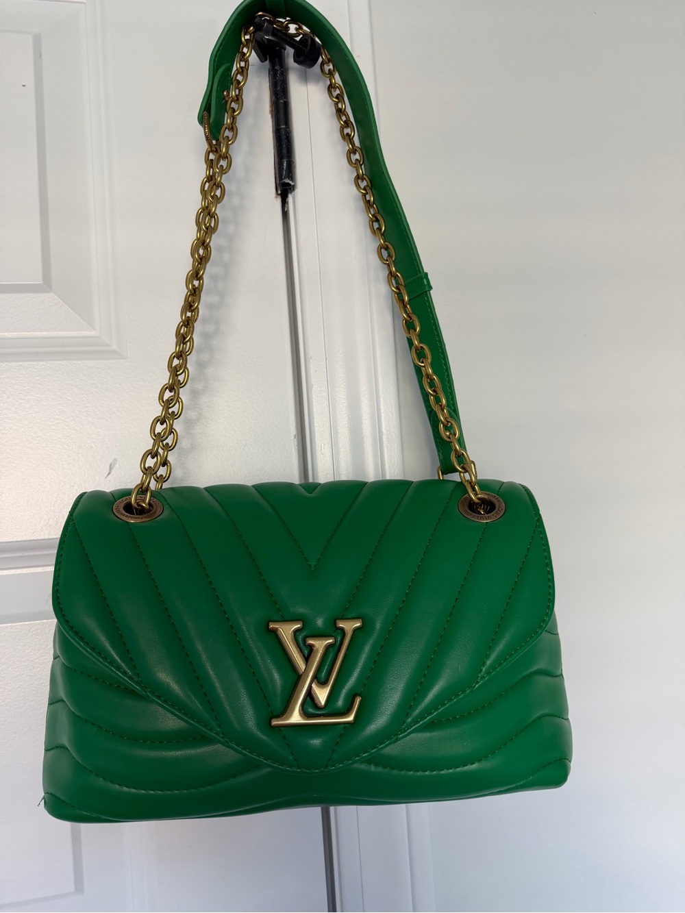 Green Quilted Women’s Shoulder Bag with LV